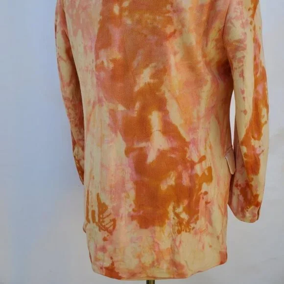 Silk blazer suit jacket painted tiedye orange yellow cream pink large 40 41